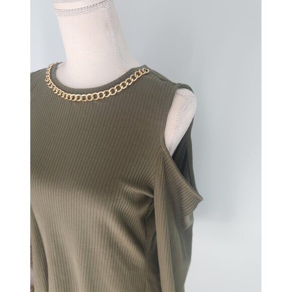INC International Concepts Cold Shoulder Ribbed Knit Sweater Green Large NEW NWT - Picture 3 of 15